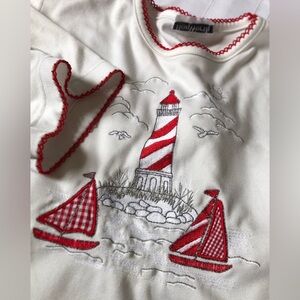 Vtg BonWorth Red and White Nautical Short Sleeve Tee
